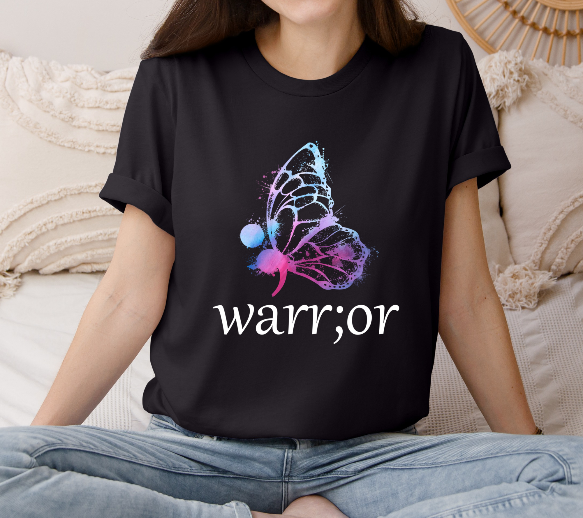 Warrior Butterfly Tee – Mental Health Awareness Cotton Shirt
