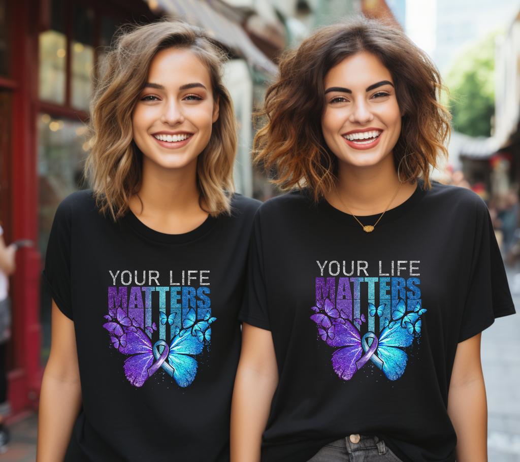 Your Life Matters Suicide Awareness Faux Glitter Tee