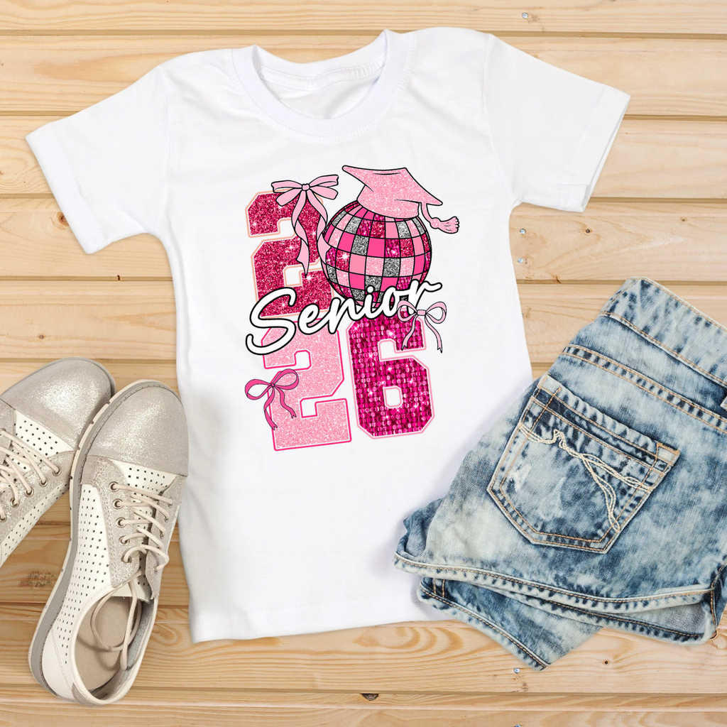 Retro Faux Glitter Senior Graduate 2026 Graphic Tee