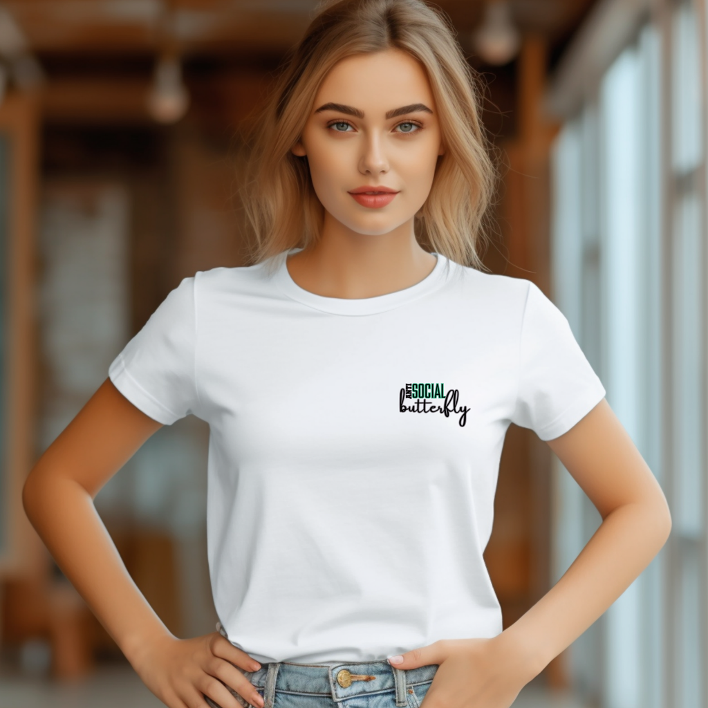 Antisocial Butterfly Tee with Sunflowers and Teal Butterflies