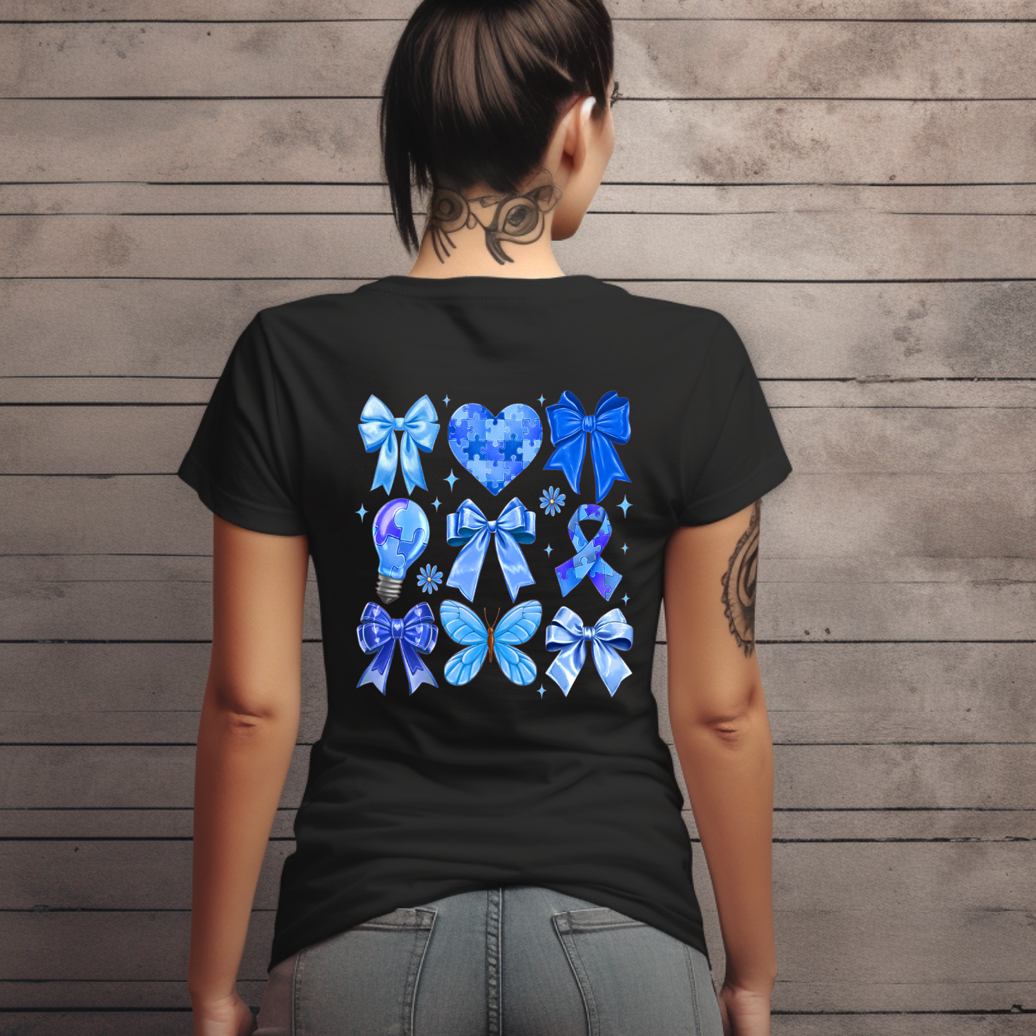 Autism Support Butterflies and Bows Tee