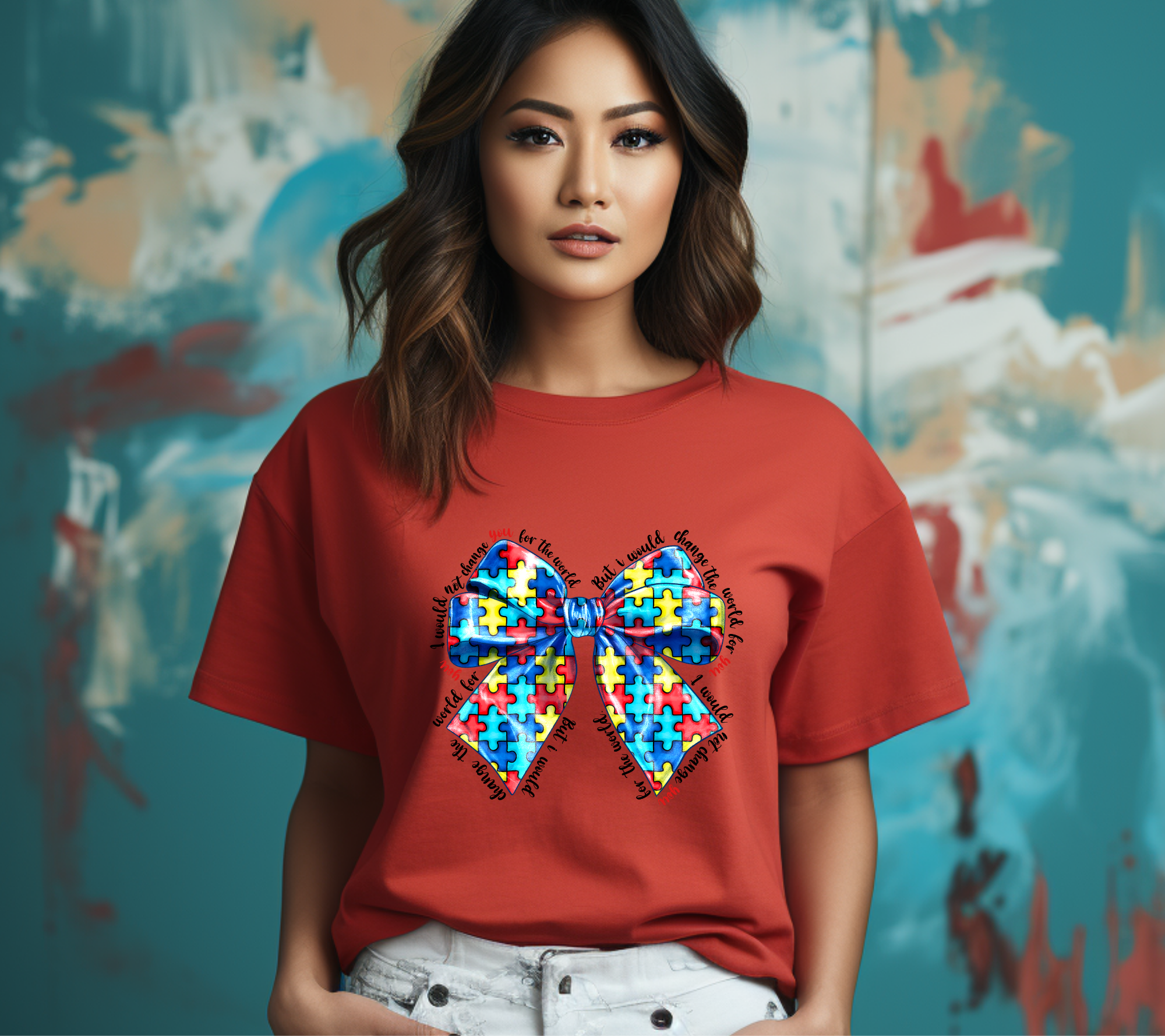 I Would Not Change You for the World, but I Would Change the World For You Autism Support Bow Graphic Tee