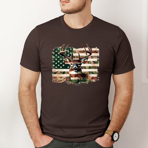 Distressed American Flag Deer Hunting Graphic Tee