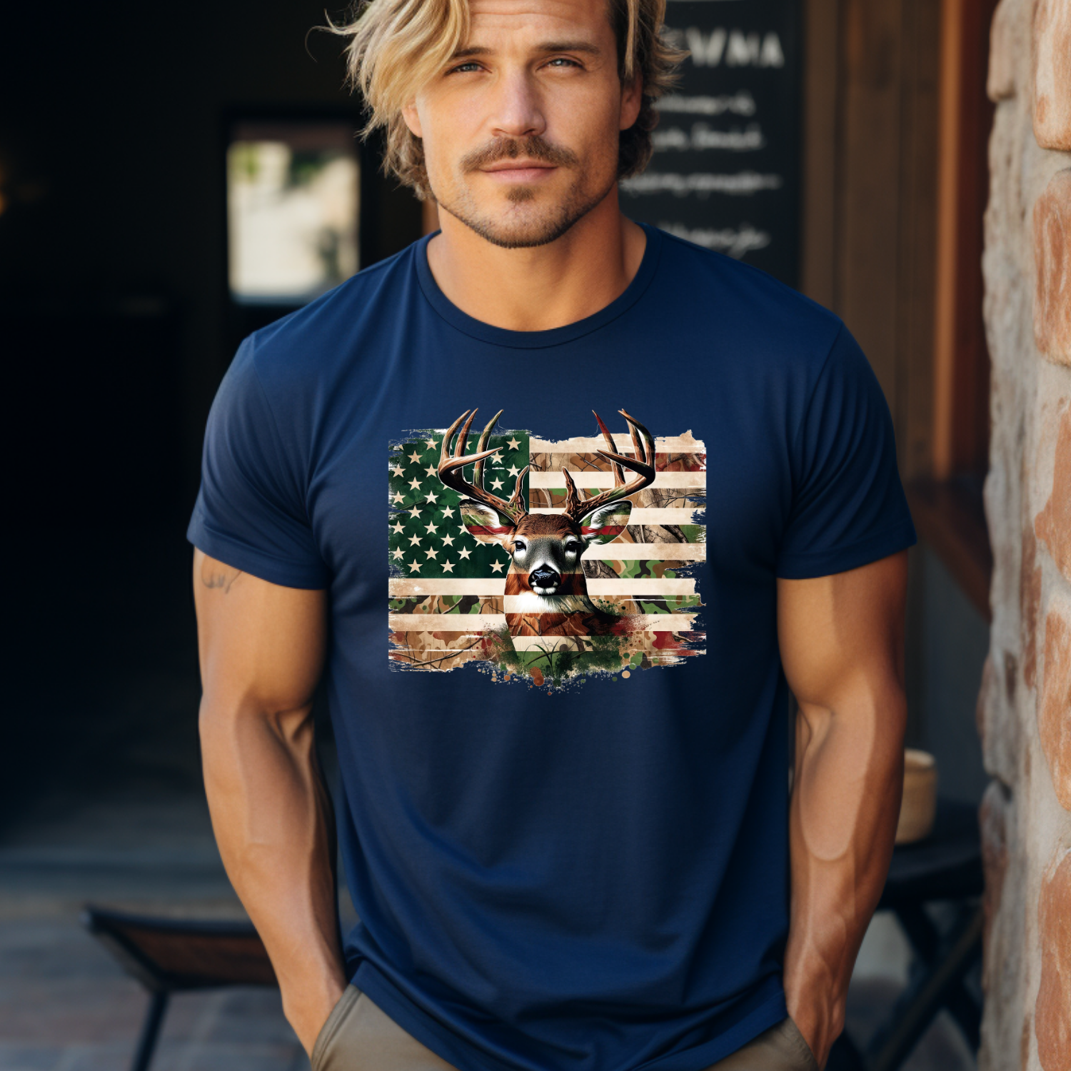 Distressed American Flag Deer Hunting Graphic Tee