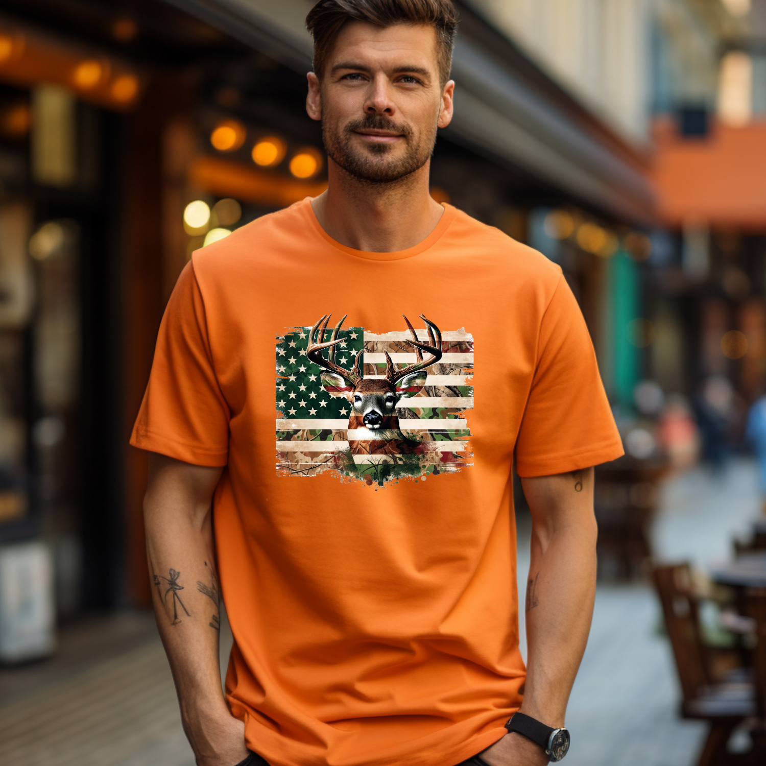 Distressed American Flag Deer Hunting Graphic Tee