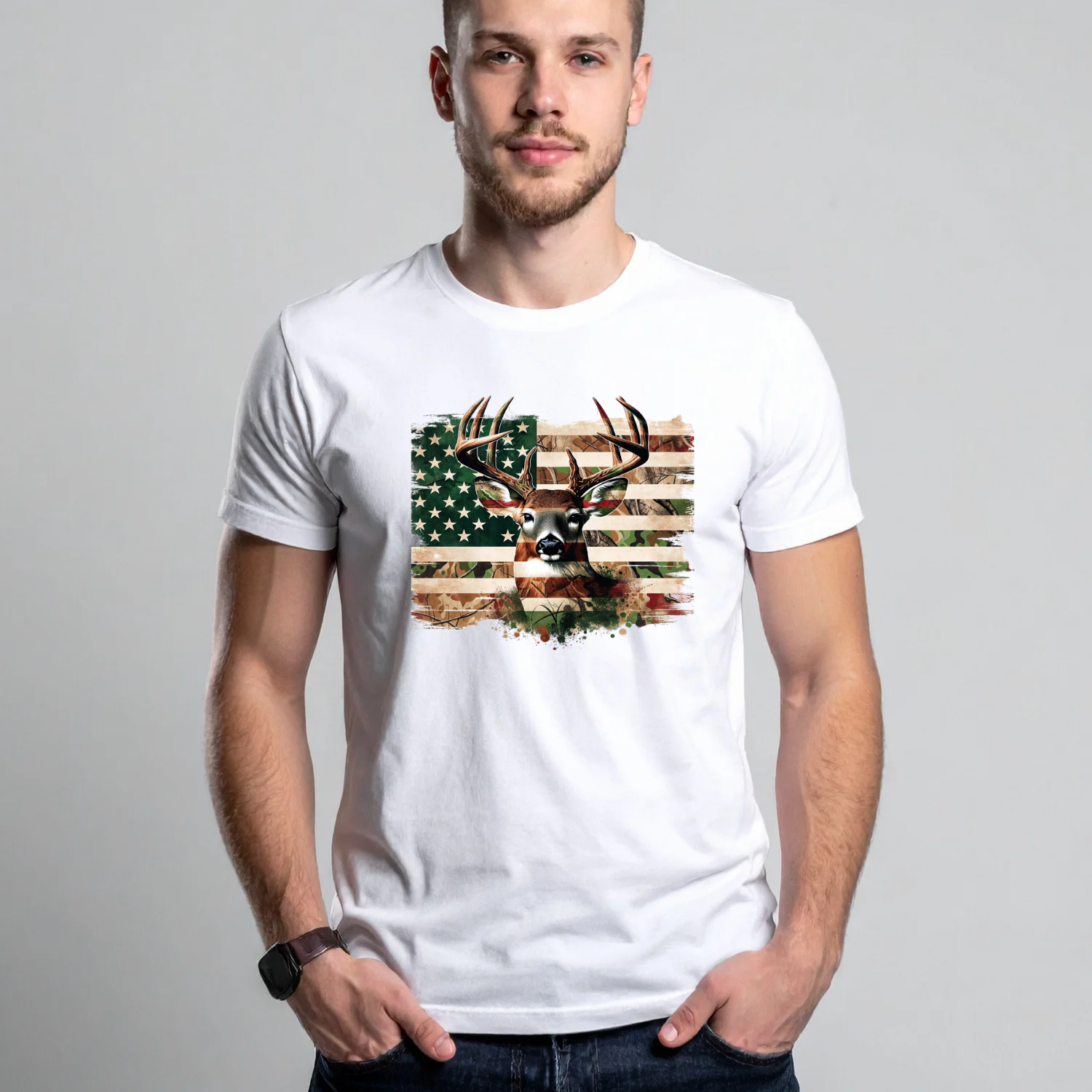 Distressed American Flag Deer Hunting Graphic Tee