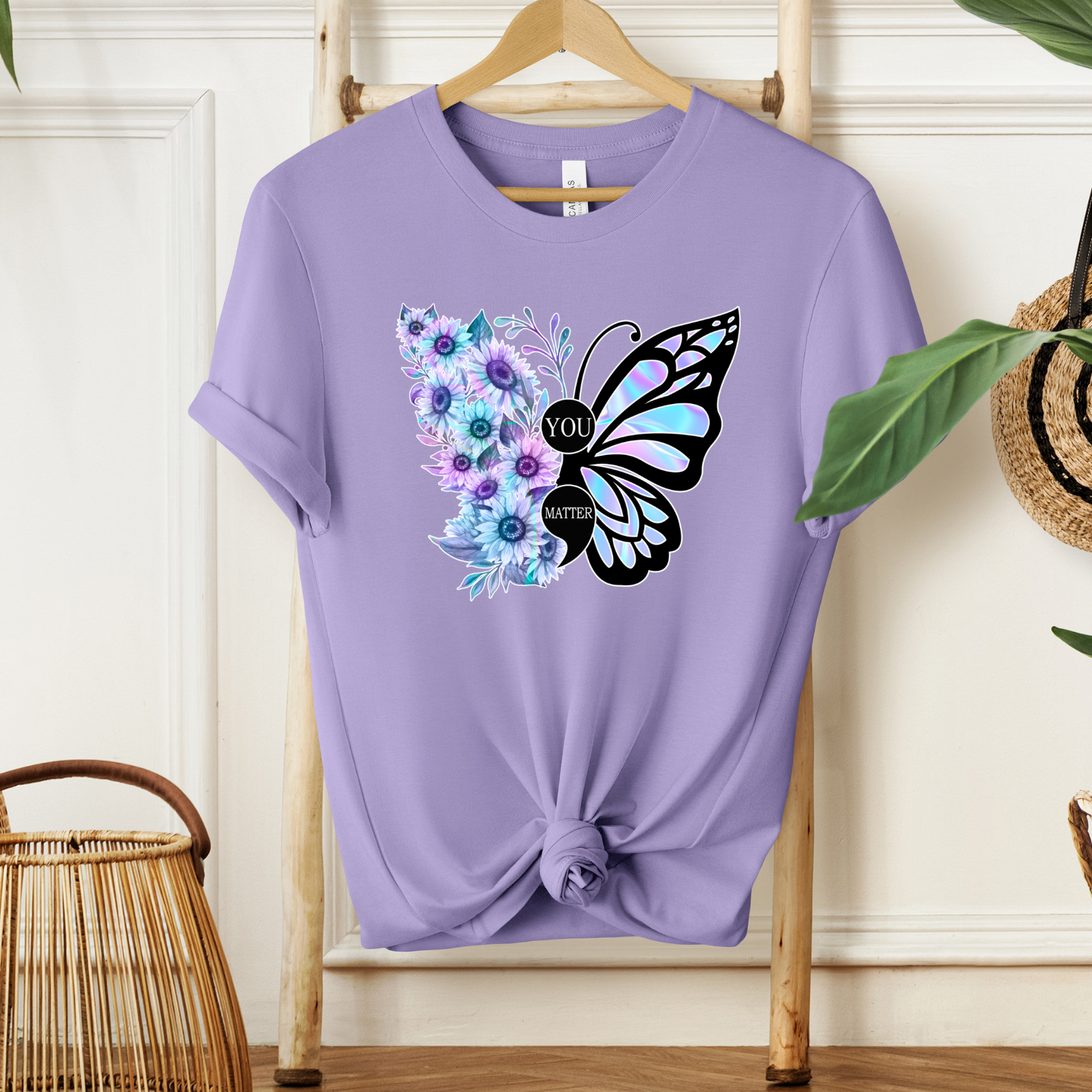 You Matter Mental Health Awareness Butterfly and Flowers Graphic Tee