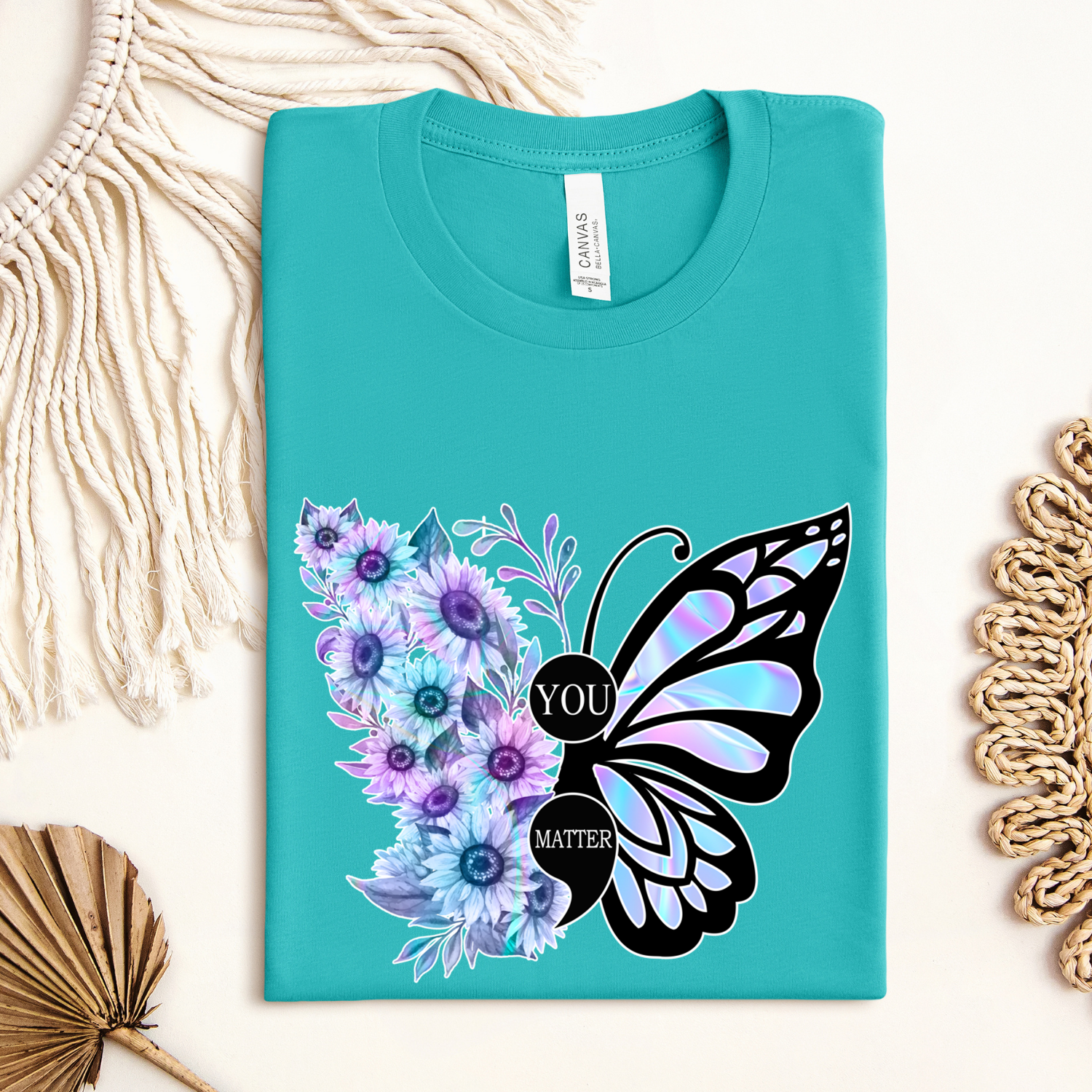 You Matter Mental Health Awareness Butterfly and Flowers Graphic Tee