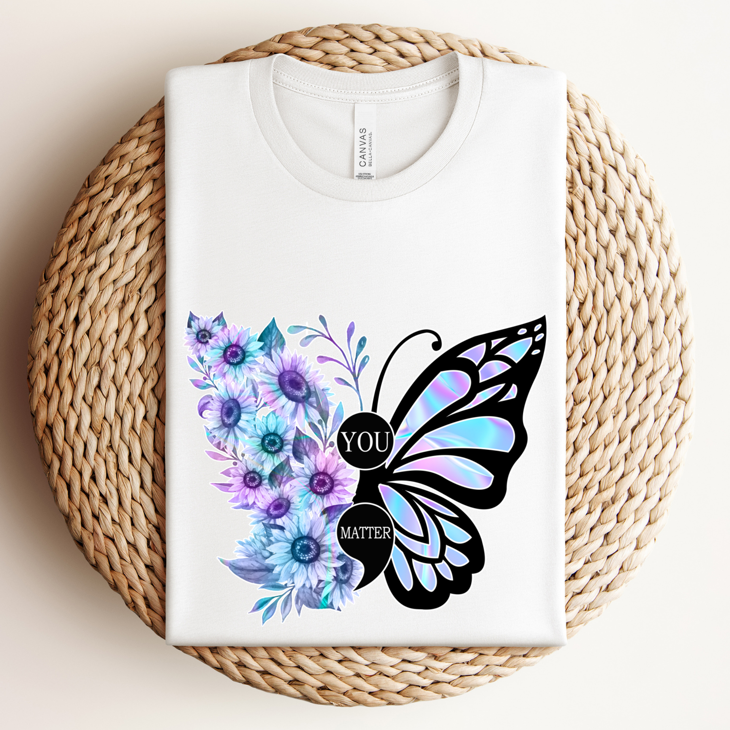 You Matter Mental Health Awareness Butterfly and Flowers Graphic Tee