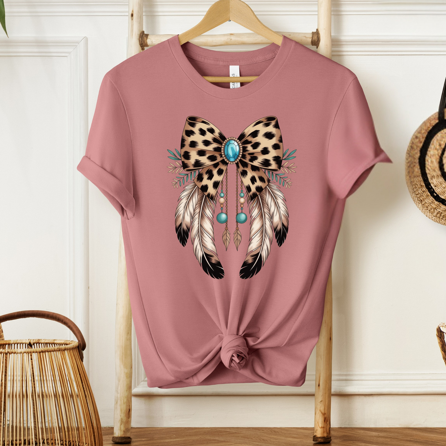 Western Leopard Print Coquette Bow Cotton Tee