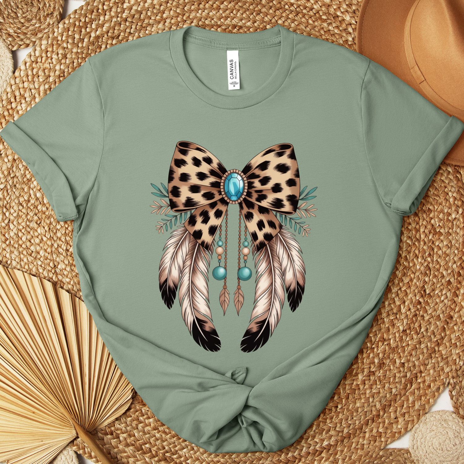Western Leopard Print Coquette Bow Cotton Tee