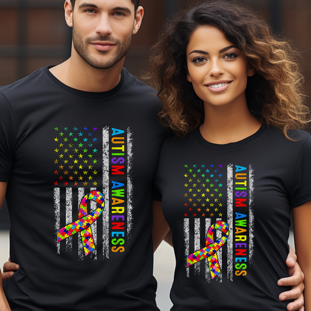 Autism Awareness Distress American Flag Tshirt