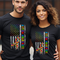 Autism Awareness Distress American Flag Tshirt