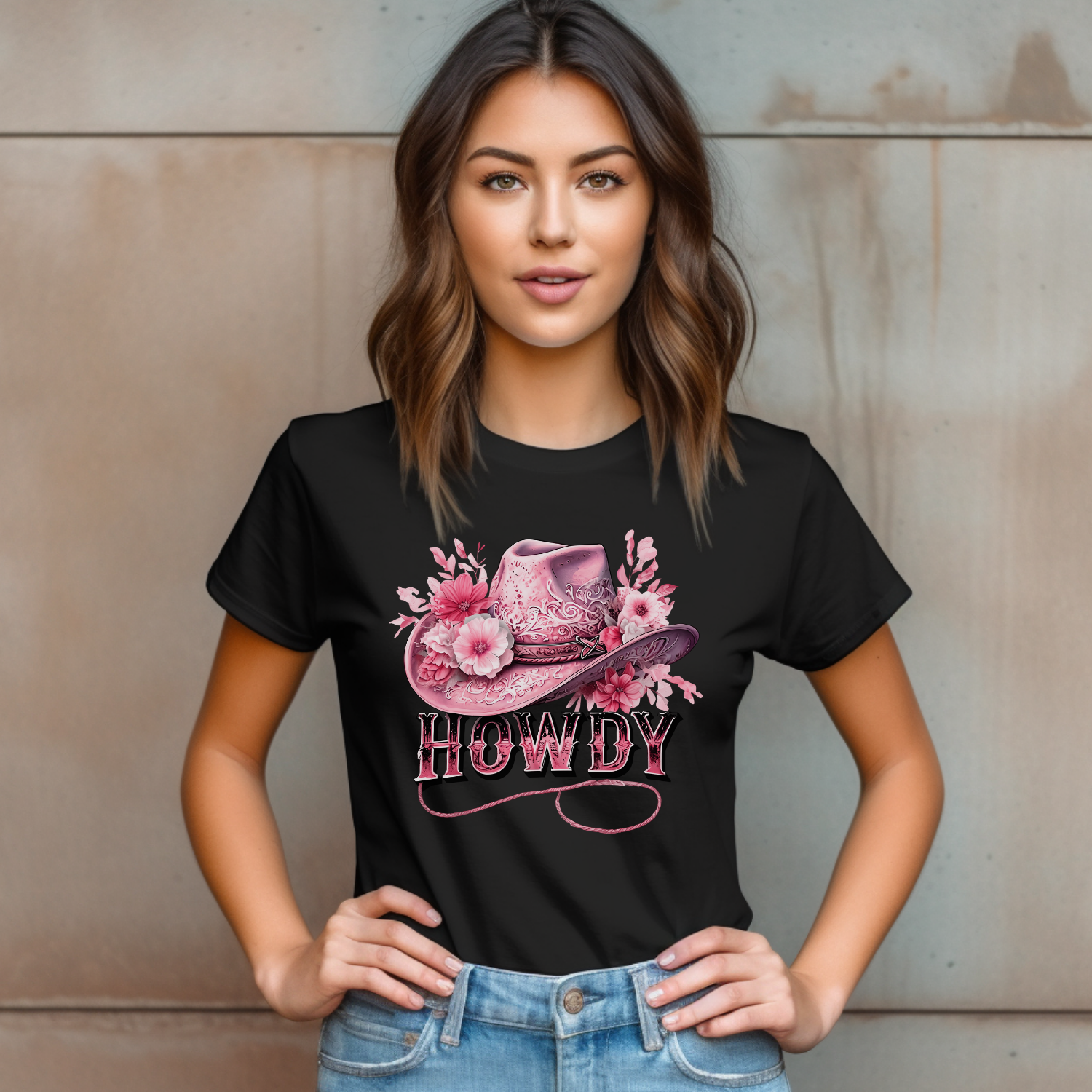 Pink Floral Howdy Cowgirl Graphic Tee